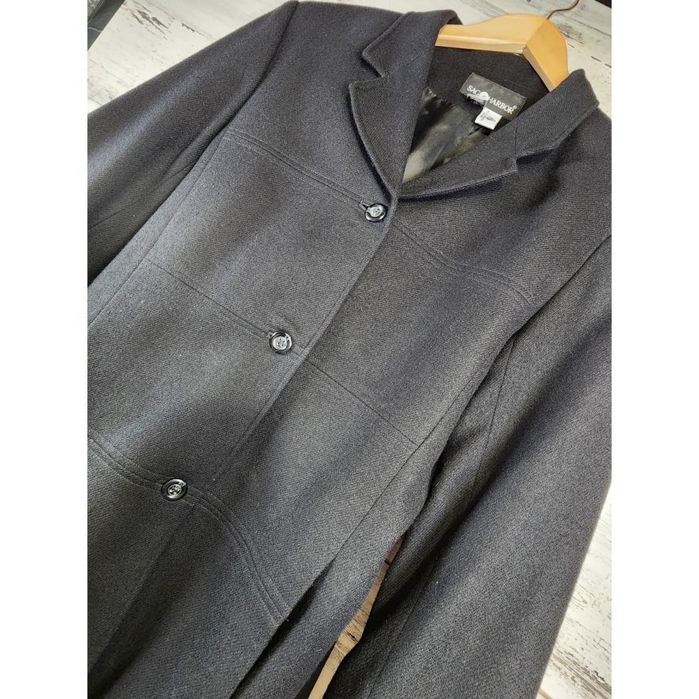 Sag Harbor Wool Coat Women Size 10 Black Pure New Wool Button Front Blazer Good - Picture 3 of 11